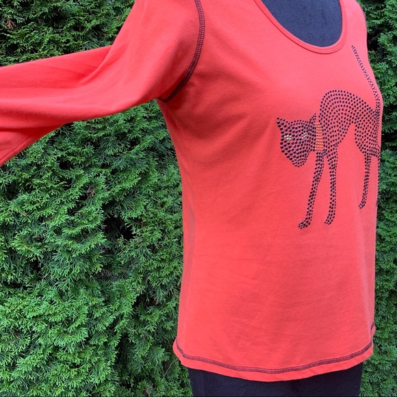 🤩3/$20 LIKE NEW Holiday Traditions Orange Halloween Black Cat TShirt Top Large - Picture 5 of 11